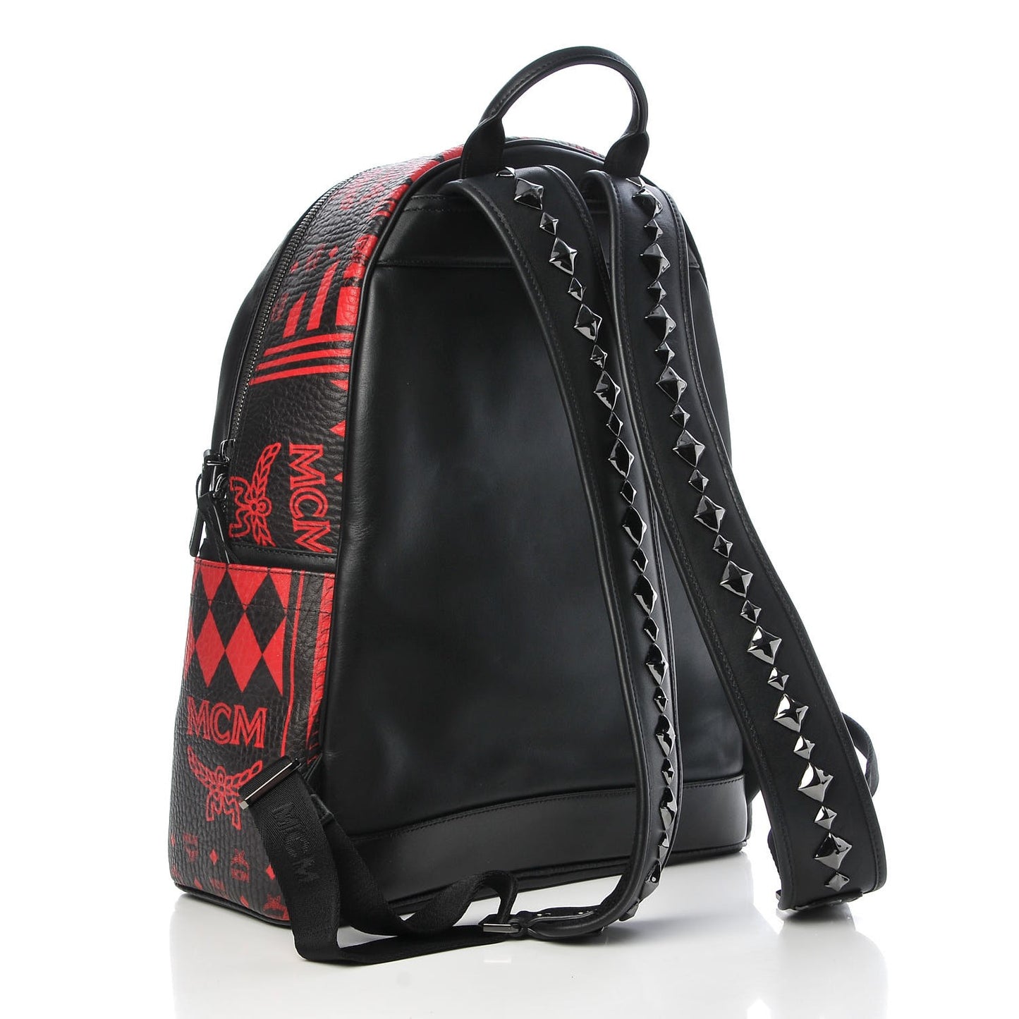 Visetos Studded Baroque Print Stark Backpack Black Ruby Red