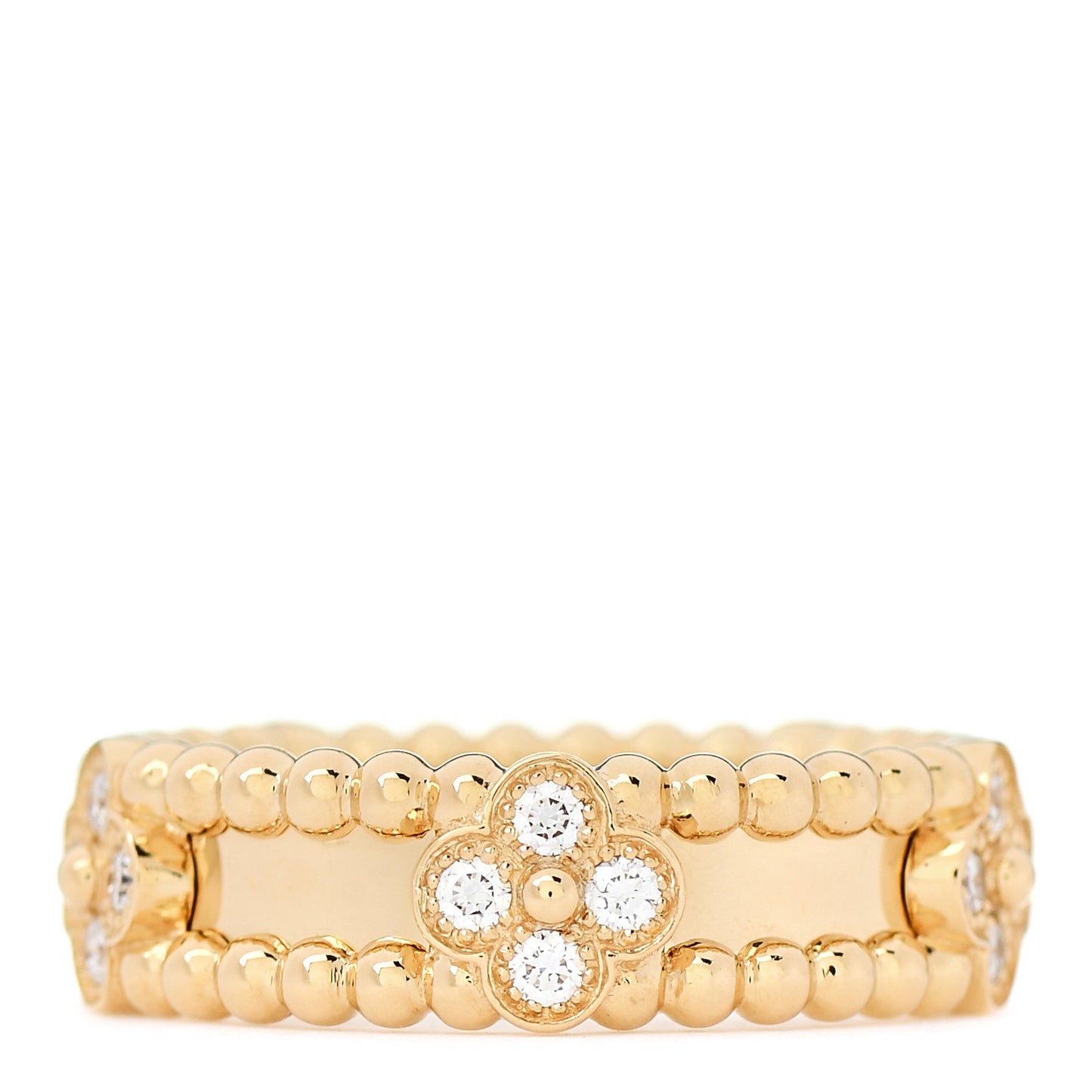 18K Yellow Gold Diamond Sweet Perlee Clovers Ring 52 6