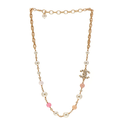 Chanel Pearl Bead CC Neckace Gold Pink 3 of 5