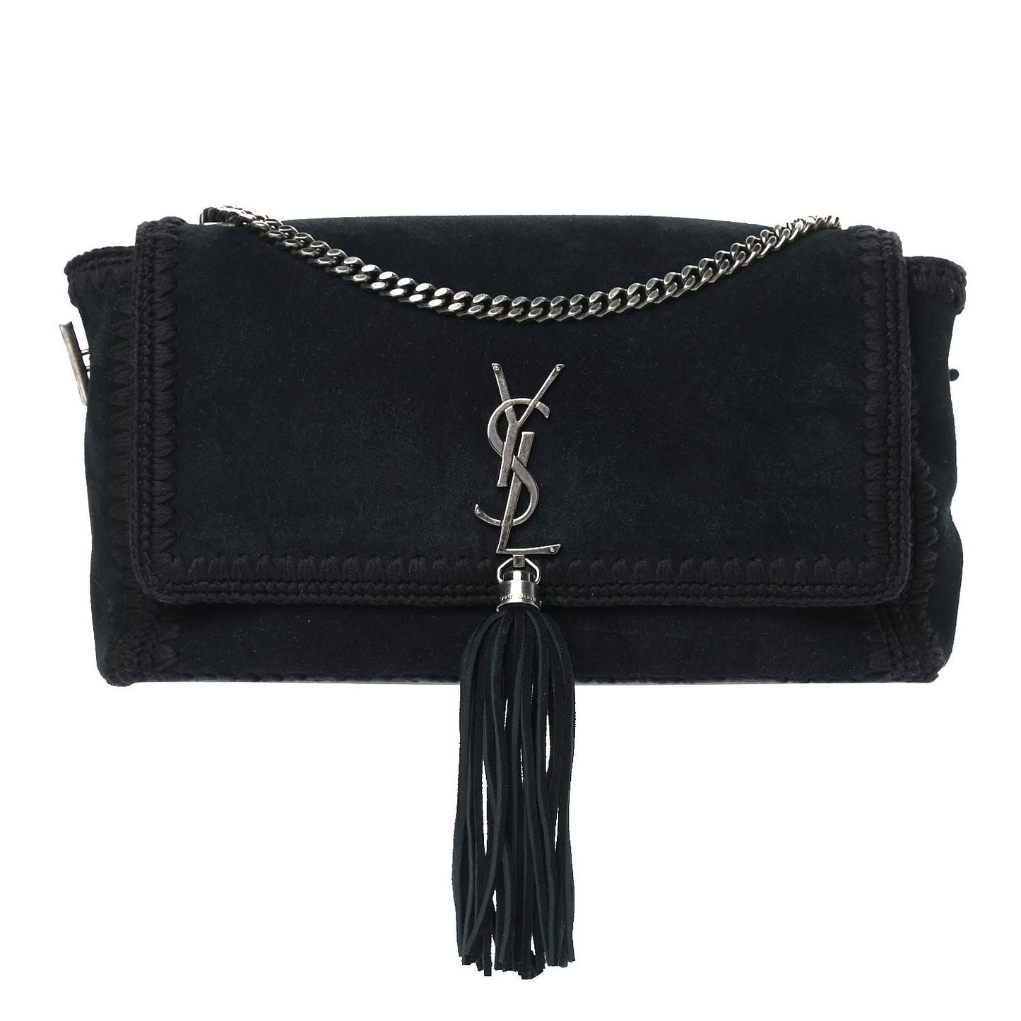 Suede Monogram Medium Kate Whipstitch Shoulder Bag Black