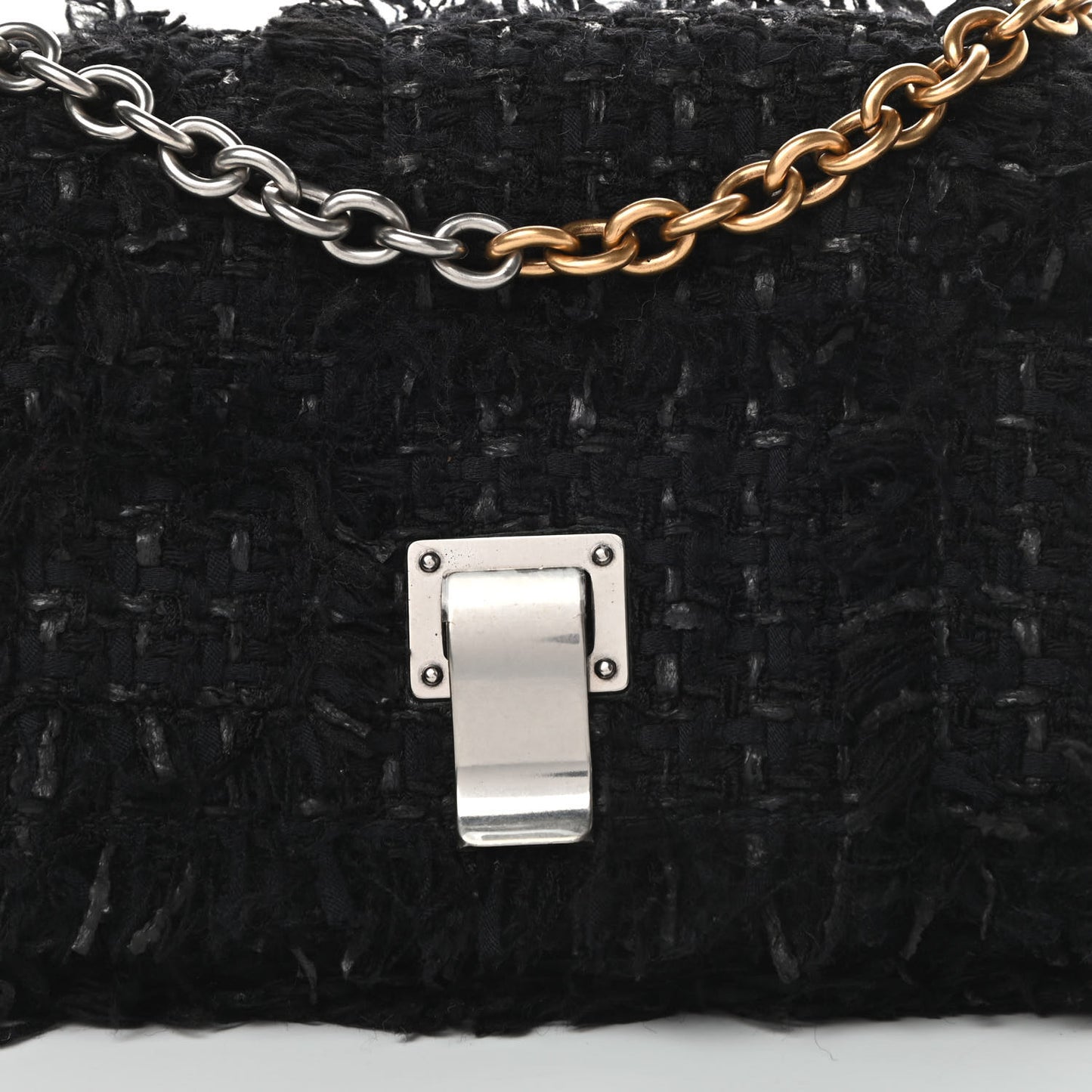 Tweed Frayed Extra Small Courier Shoulder Bag Black
