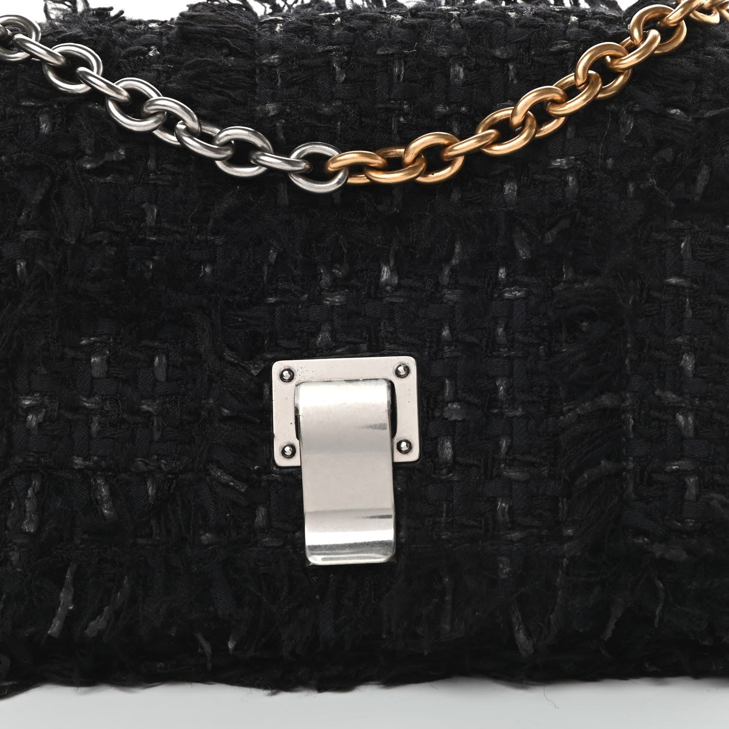 Proenza Schouler Tweed Frayed Extra Small Courier Shoulder Bag Black 8 of 10