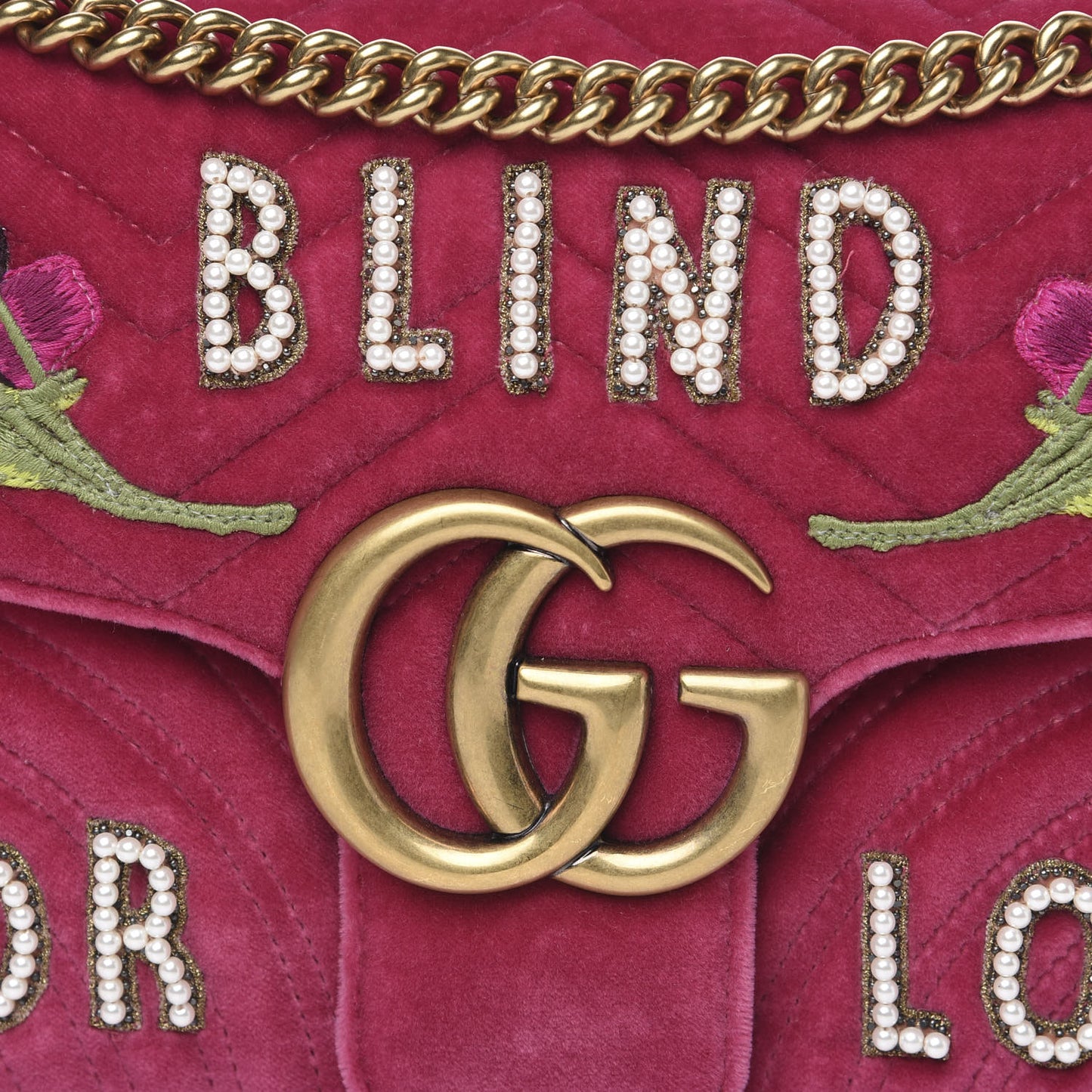 Velvet Matelasse Blind for Love Embroidered Medium GG Marmont Shoulder Bag Light Raspberry Rose Multicolor