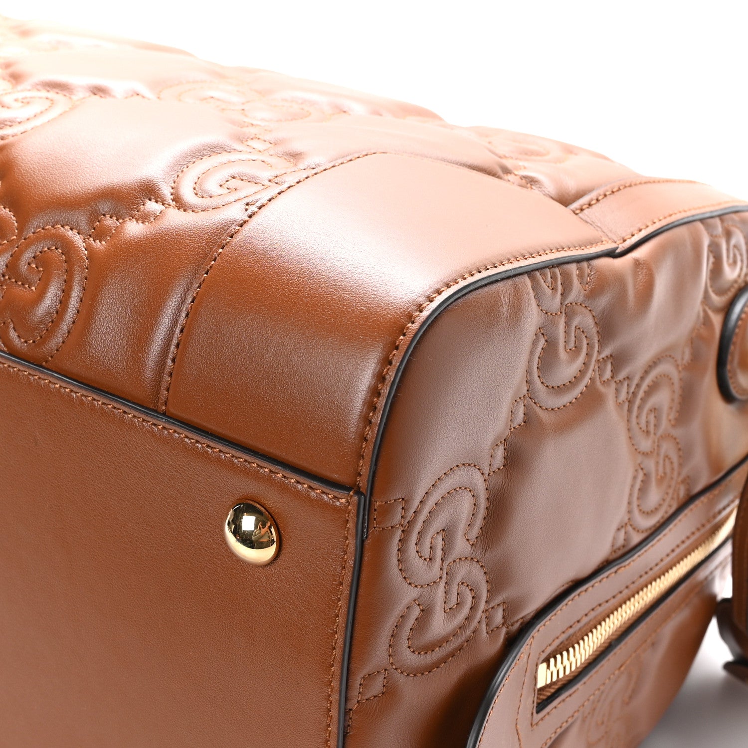 Gucci Calfskin GG Matelasse Medium Duffle Bag Peanut Brown 9 of 11