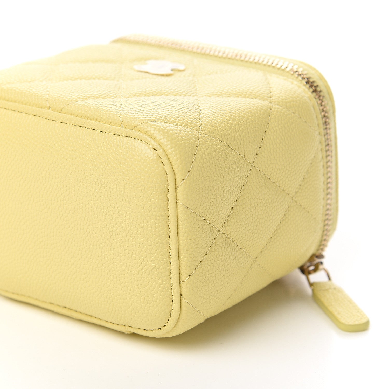 Chanel Caviar Quilted Mini Vanity Case With Chain Yellow 8 of 10