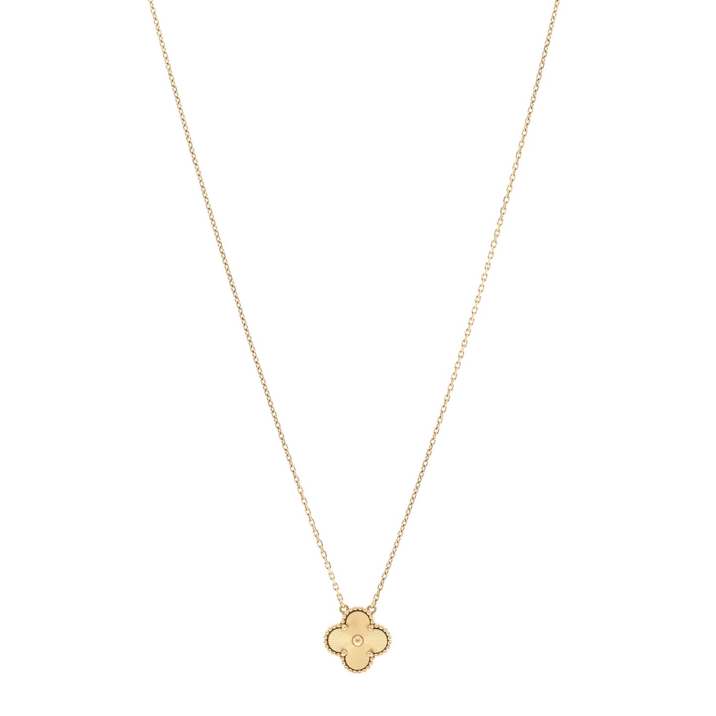 18K Yellow Gold Guilloche Vintage Alhambra Pendant Necklace