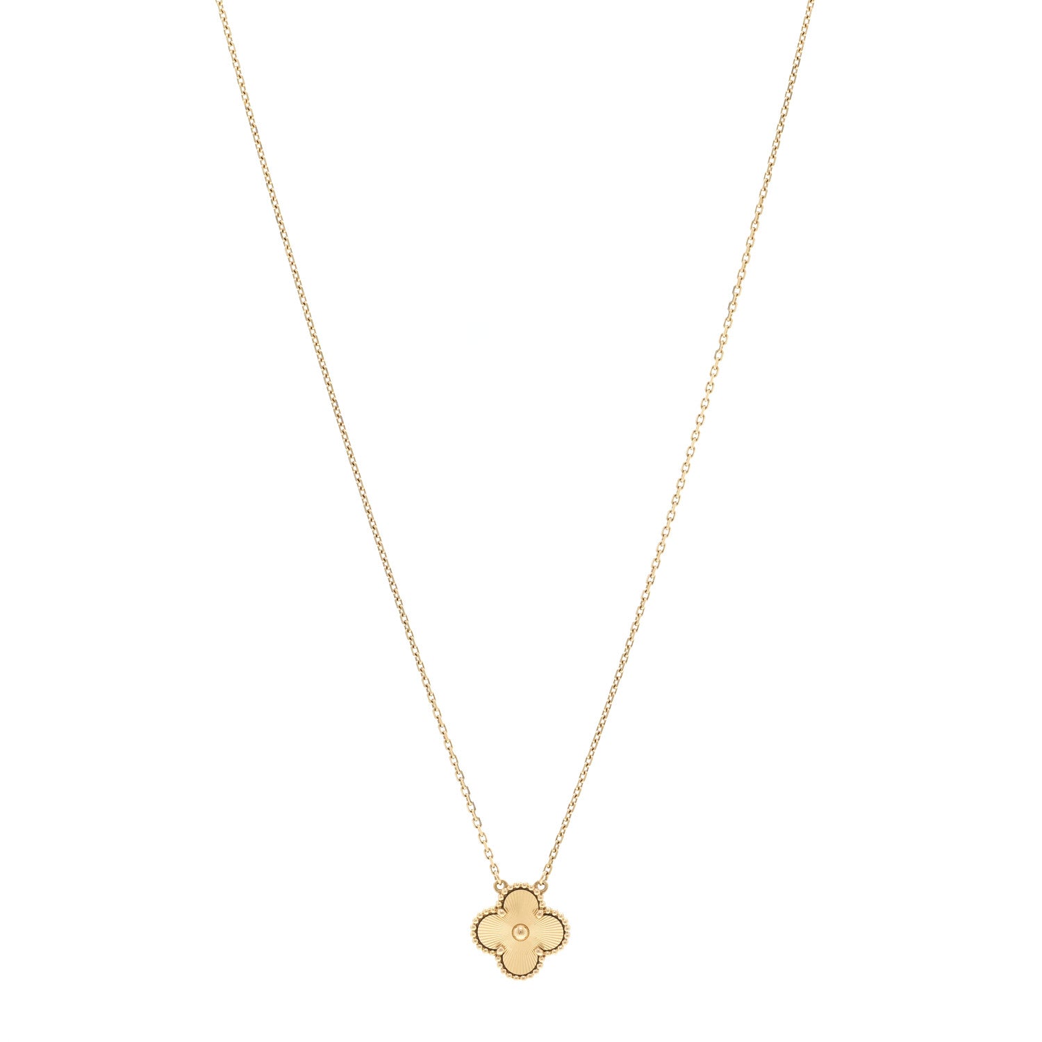 Van Cleef & Arpels 18K Yellow Gold Guilloche Vintage Alhambra Pendant Necklace 1 of 6