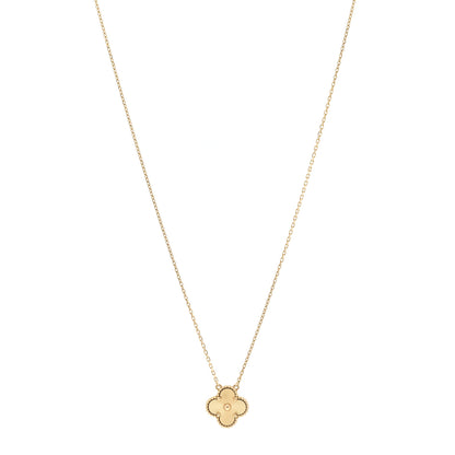 Van Cleef & Arpels 18K Yellow Gold Guilloche Vintage Alhambra Pendant Necklace 1 of 6