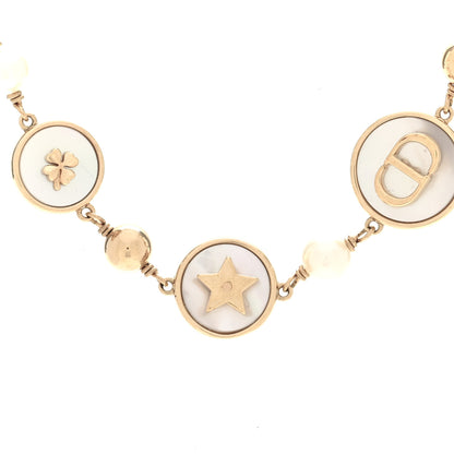 Christian Dior Metal Resin Pearl Mother of Pearl D-Luck Short Necklace Gold 4 of 5