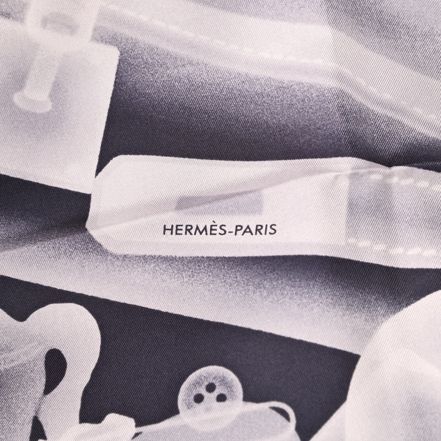 Hermes Silk Please Check In Scarf 90 Marine Black White 4 of 4