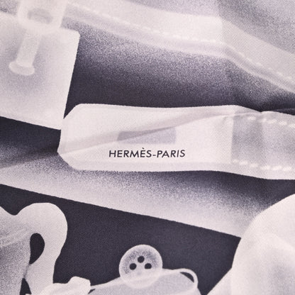 Hermes Silk Please Check In Scarf 90 Marine Black White 4 of 4