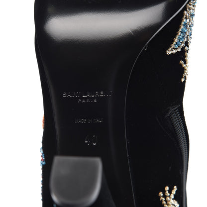 Saint Laurent Velvet Embroidered Claire Boots 40 Black 6 of 11