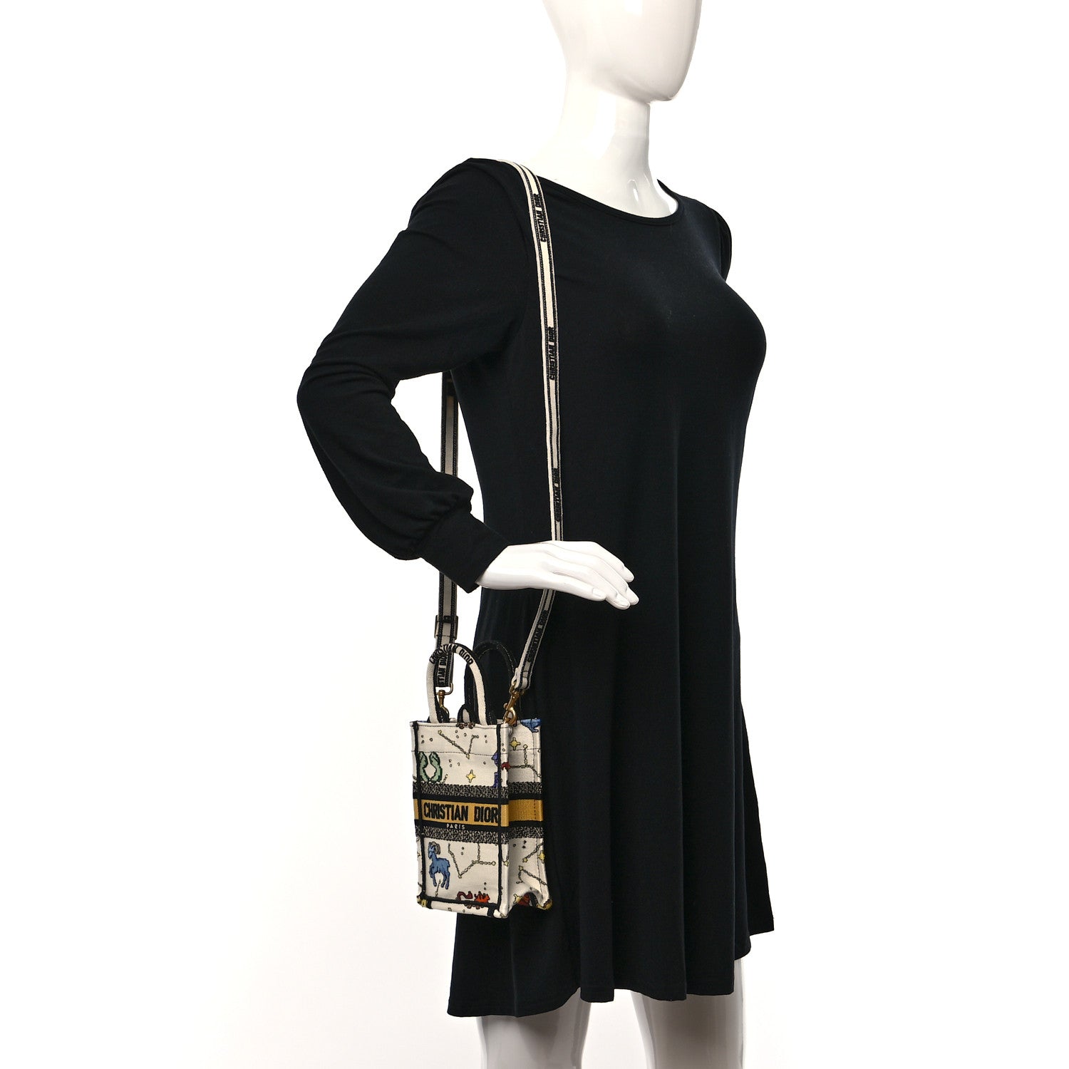 Christian Dior Canvas Embroidered Pixel Zodiac Mini Book Tote Phone Bag Latte Multicolor 2 of 9