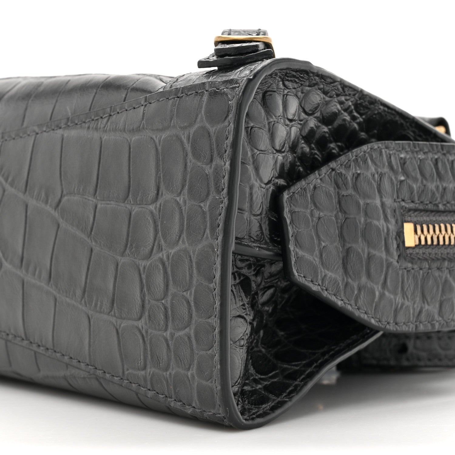 Balenciaga Shiny Supple Calfskin Crocodile Embossed Neo Classic Gold Hardware Mini City Black 10 of 13