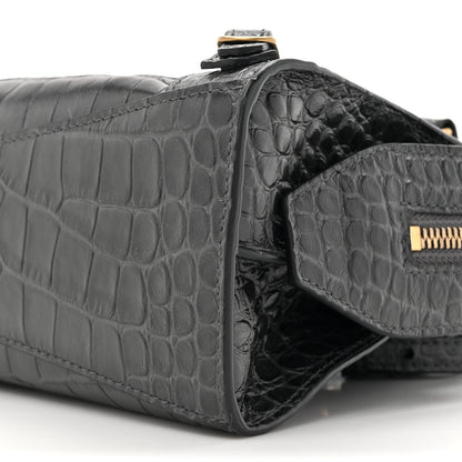 Balenciaga Shiny Supple Calfskin Crocodile Embossed Neo Classic Gold Hardware Mini City Black 10 of 13