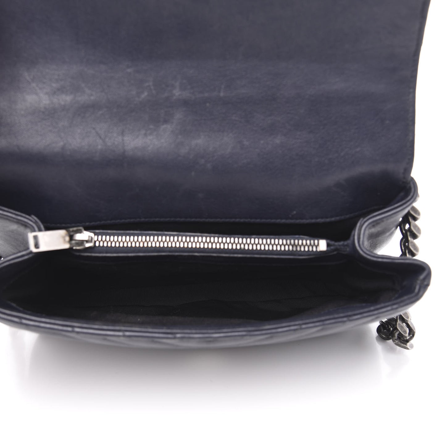 Sheepskin Matelasse Chevron Monogram Medium College Bag Deep Marine