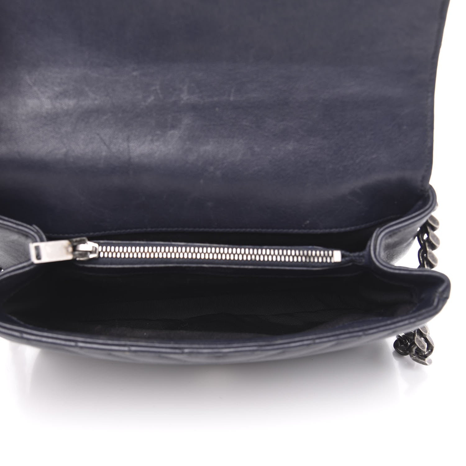 Saint Laurent Sheepskin Matelasse Chevron Monogram Medium College Bag Deep Marine 5 of 18