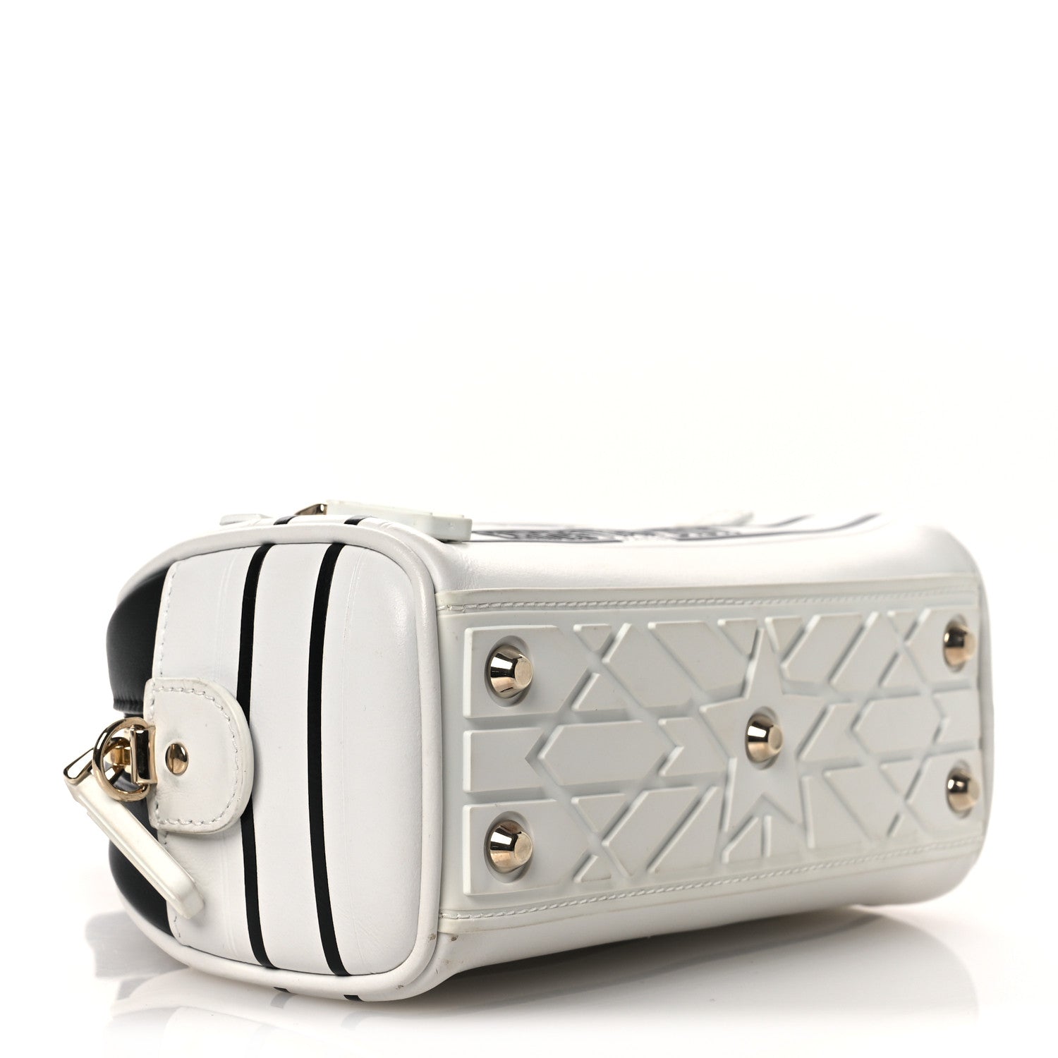 Christian Dior Calfskin Animal Print Micro Dior Vibe Zip Bowling Bag White Multicolor 4 of 12