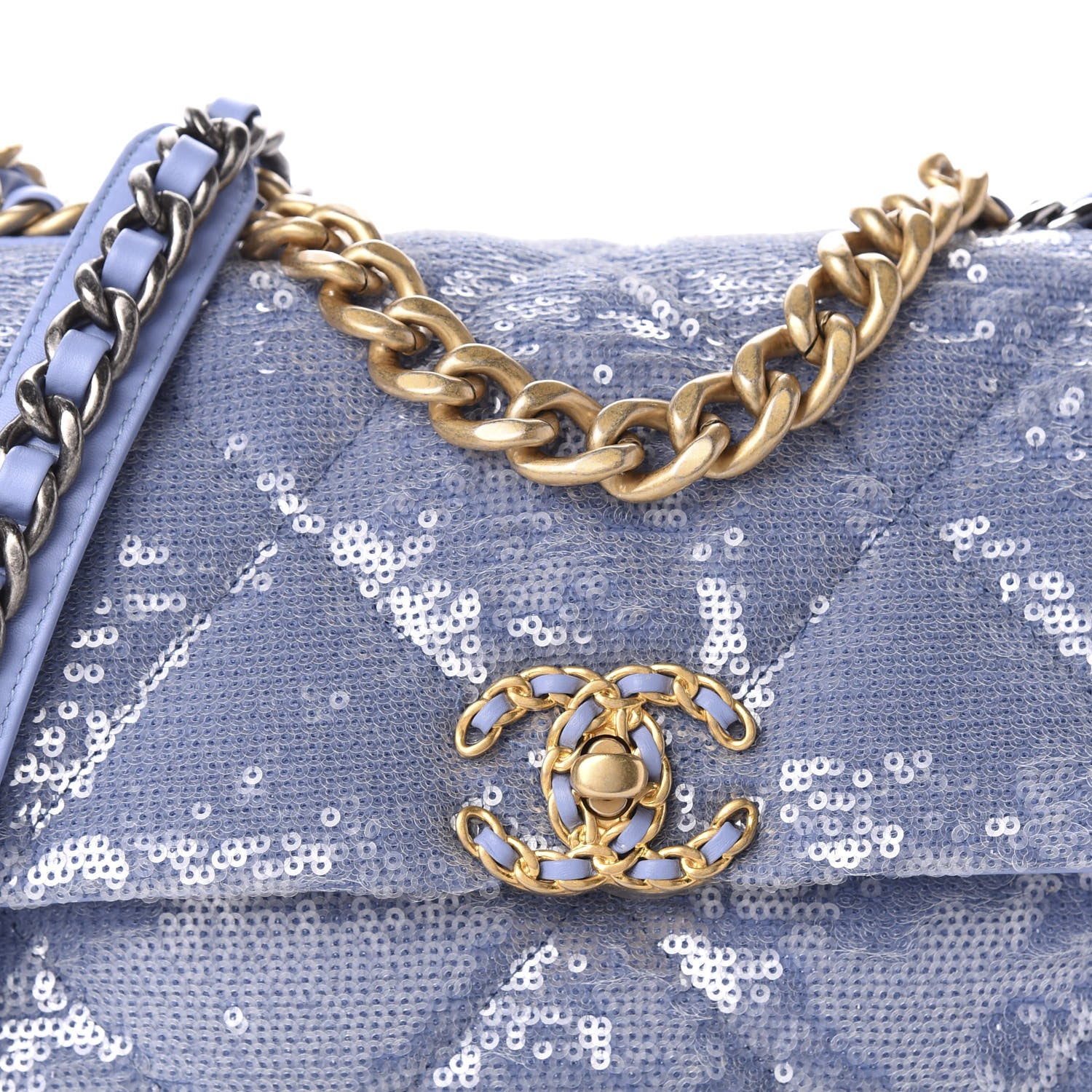 Chanel Sequin Quilted Medium 19 Flap Light Blue 10 of 10