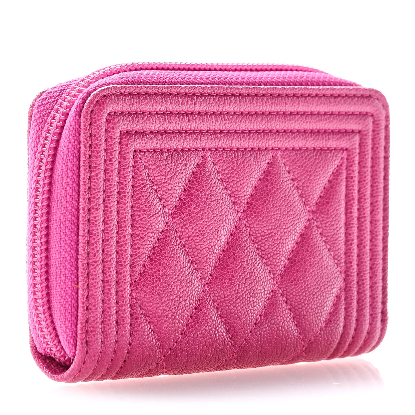 Caviar Quilted Boy Zip Around Coin Purse Wallet Fuchsia