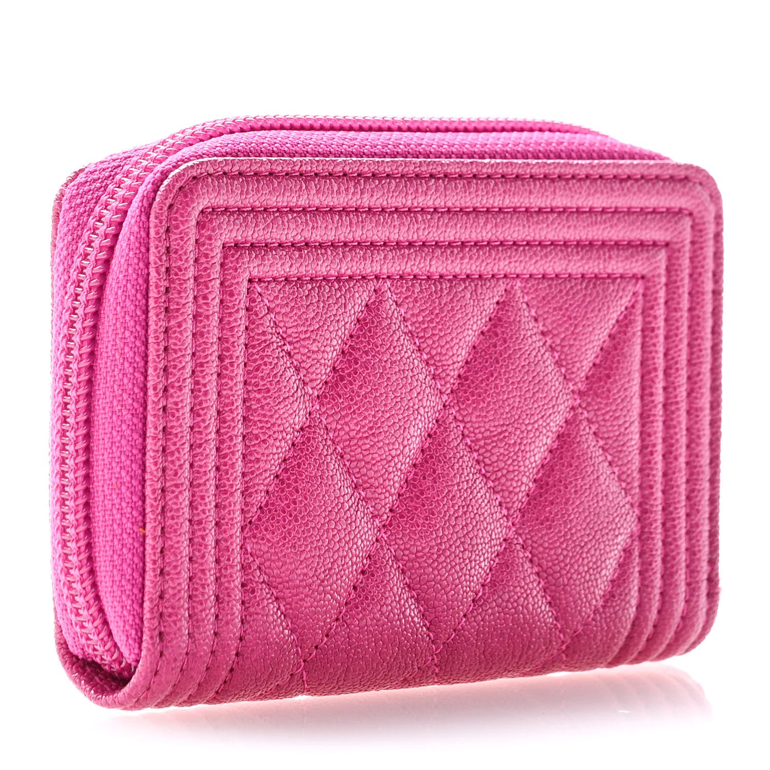 Chanel Caviar Quilted Boy Zip Around Coin Purse Wallet Fuchsia 3 of 8