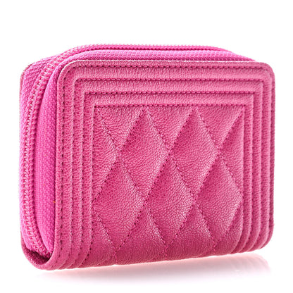 Chanel Caviar Quilted Boy Zip Around Coin Purse Wallet Fuchsia 3 of 8