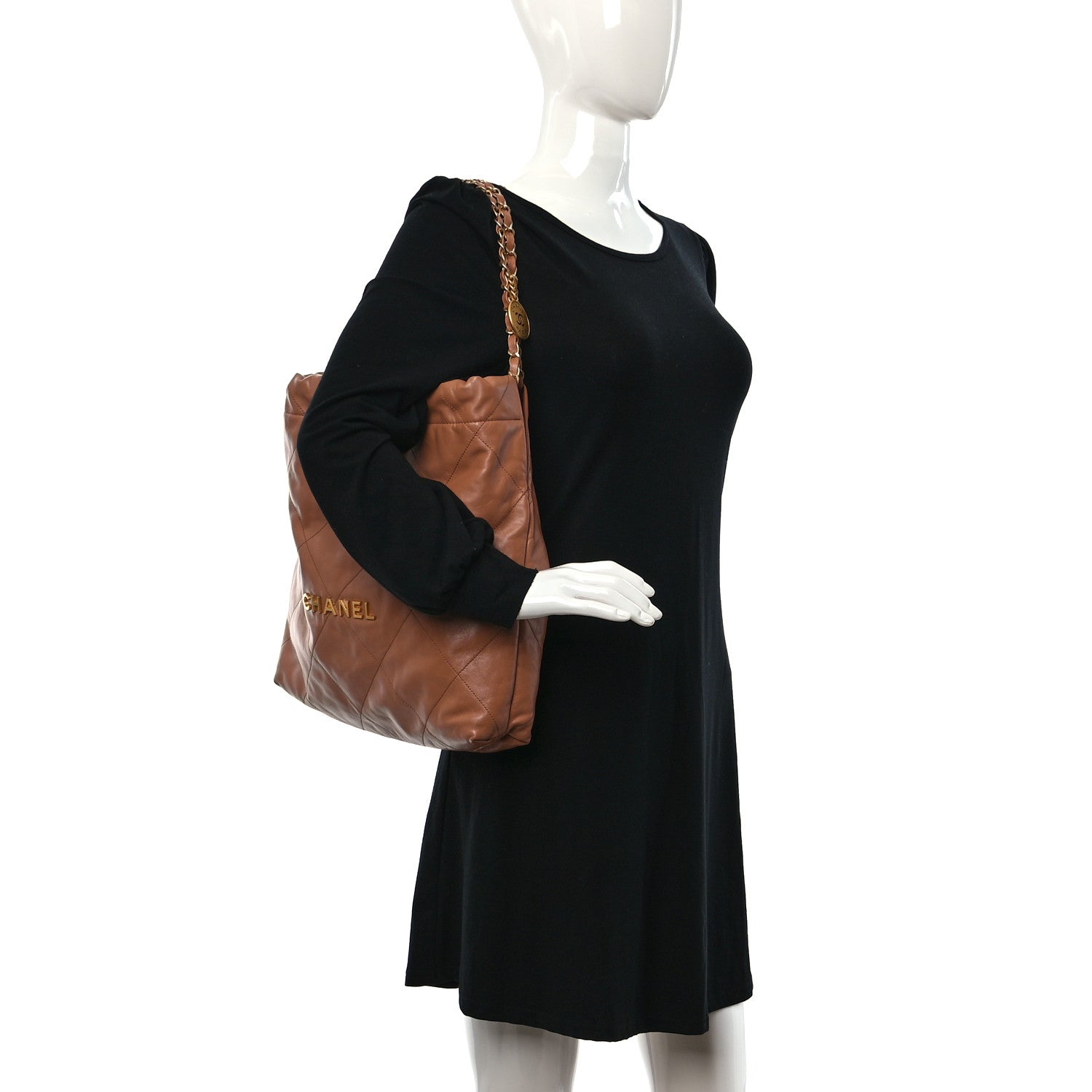 Chanel Shiny Calfskin Quilted Chanel 22 Camel 2 of 10
