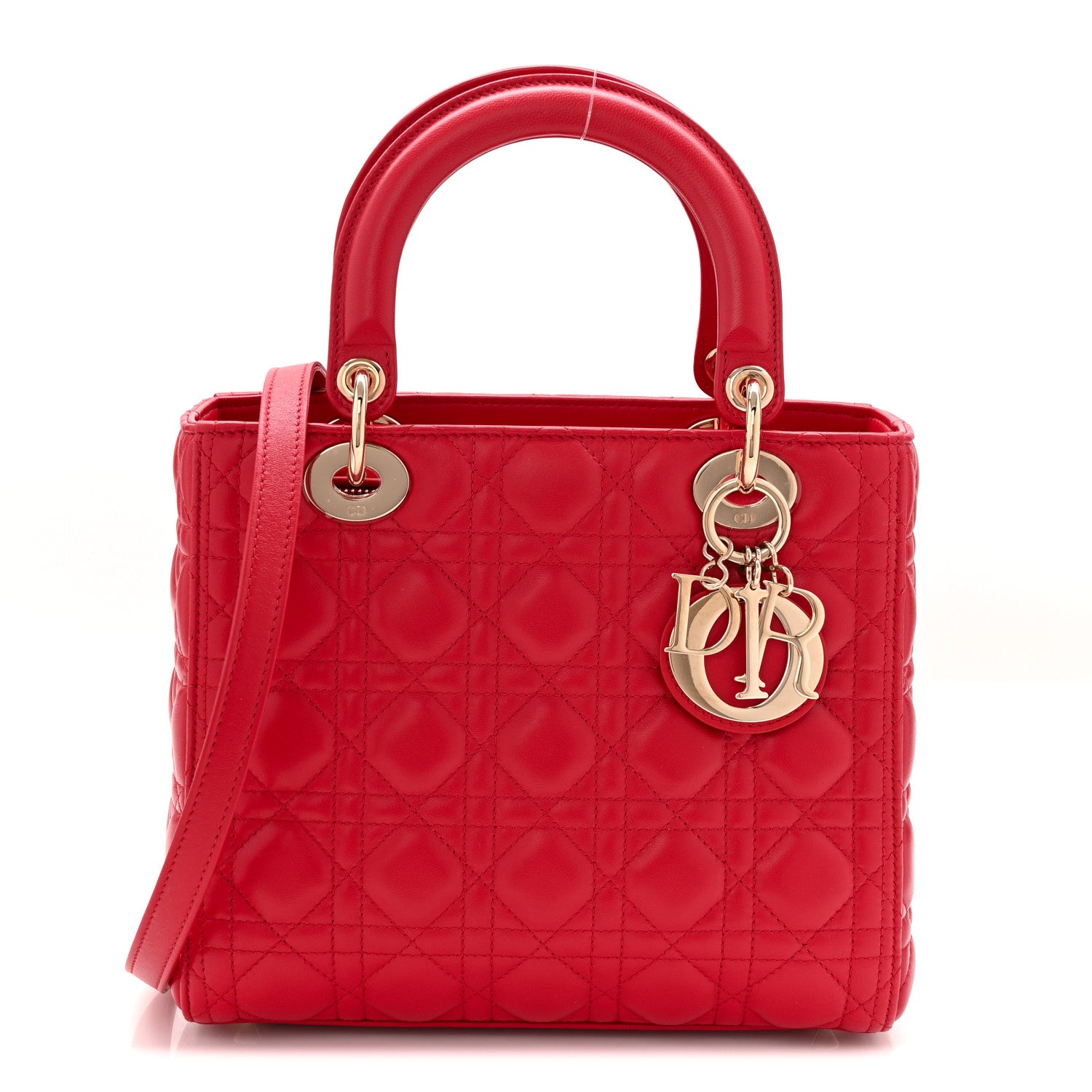 Christian Dior Lambskin Cannage Medium Lady Dior Red 1 of 10