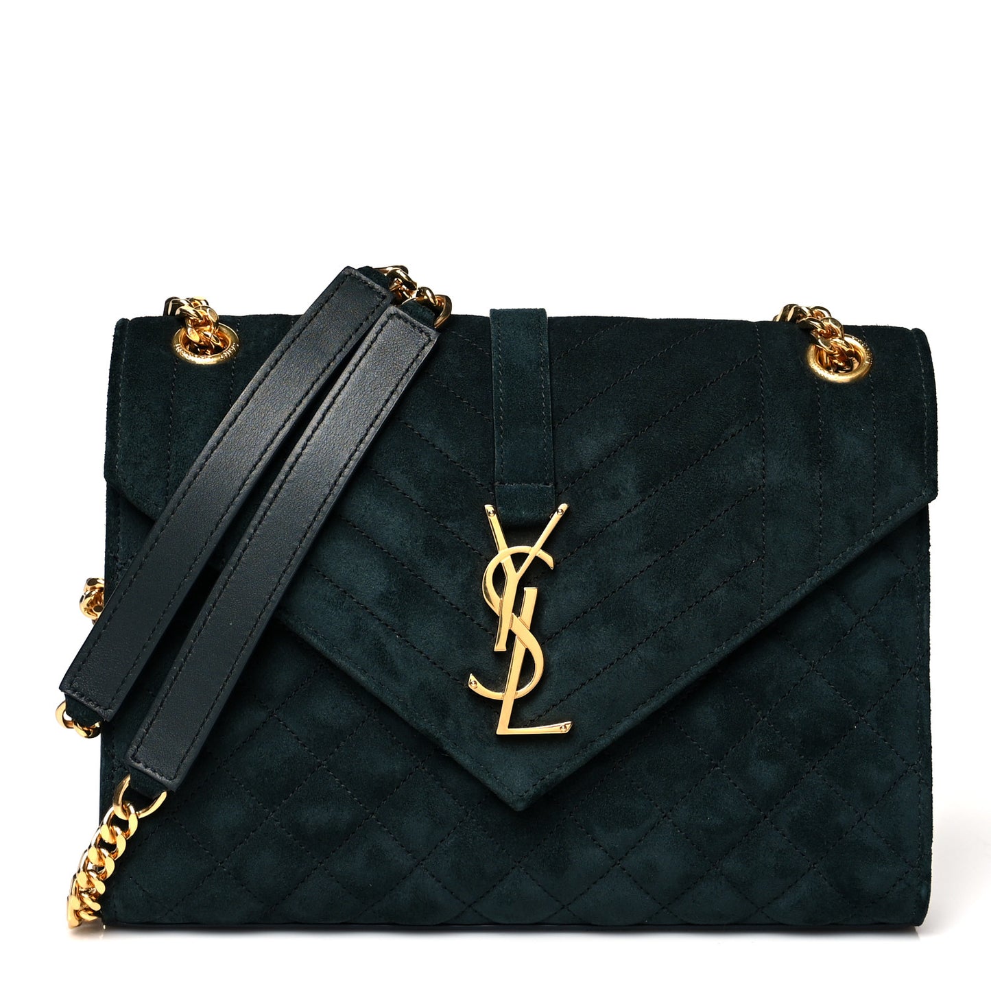 Suede Mixed Matelasse Triquilt Medium Monogram Envelope Satchel Algae