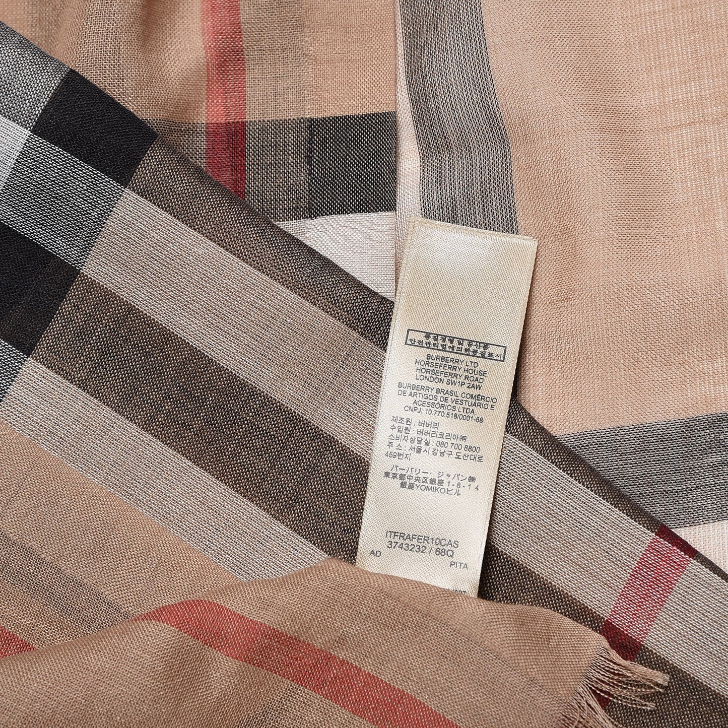 Wool Silk House Check Lightweight Scarf Camel