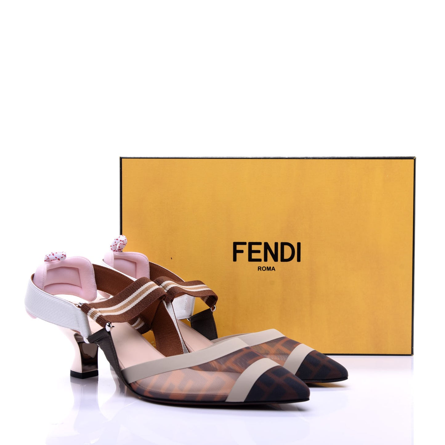 Technical Mesh FF Colibri 55mm Slingback Pumps 38.5 Tobacco Moro Camelia Beige Caramello