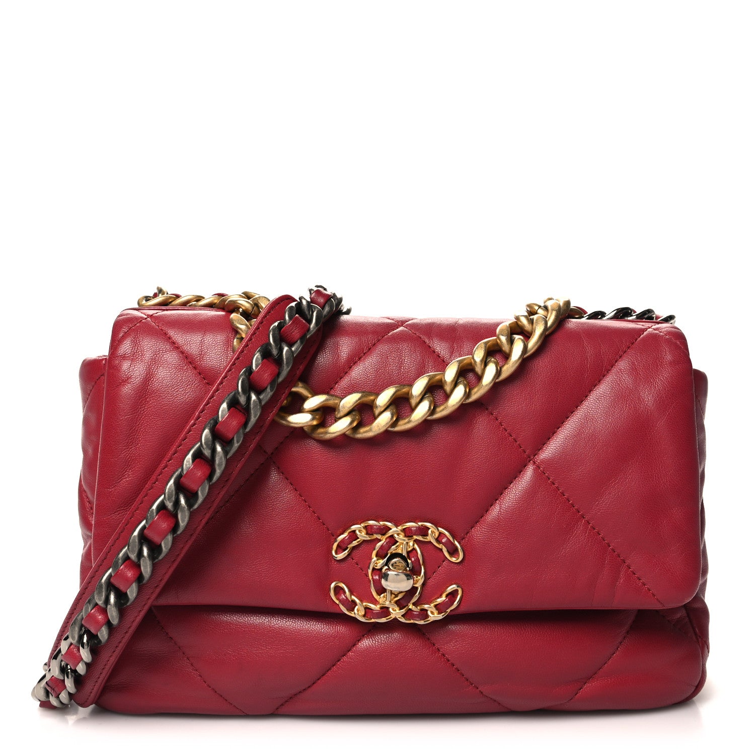 Chanel Goatskin Quilted Medium Chanel 19 Flap Red 1 of 12