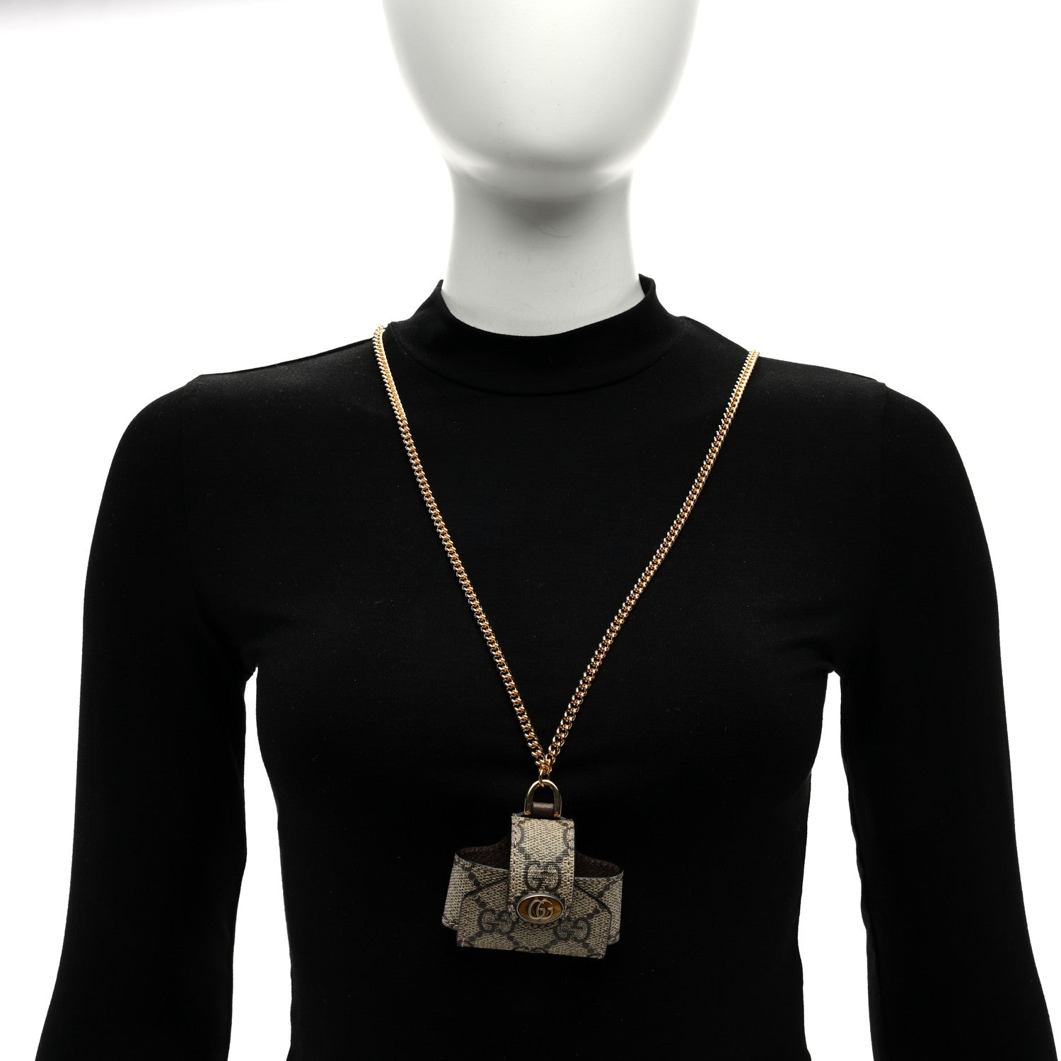 Gucci GG Supreme Monogram AirPods Case Necklace Beige Ebony 2 of 5