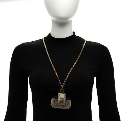 Gucci GG Supreme Monogram AirPods Case Necklace Beige Ebony 2 of 5