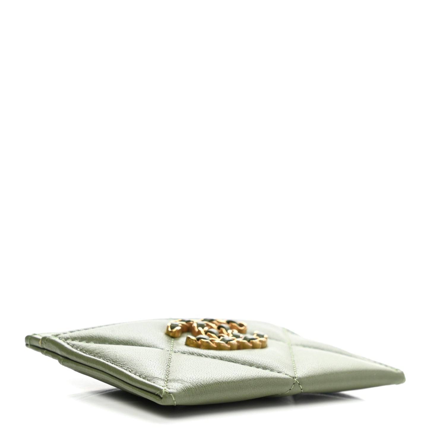 Lambskin Quilted Chanel 19 Card Holder Green