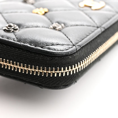 Chanel Lambskin Quilted Small Lucky Charms Zip Around Wallet Black 10 of 11