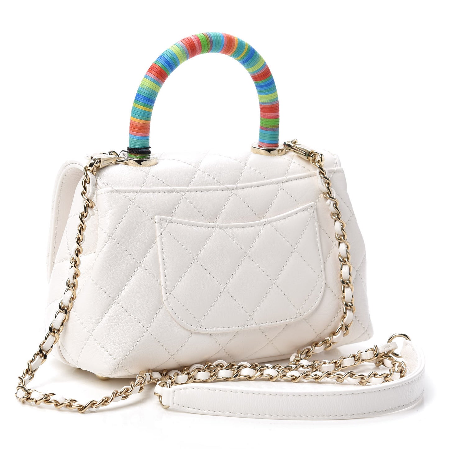 Goatskin Quilted Extra Mini Rainbow Coco Handle Flap White