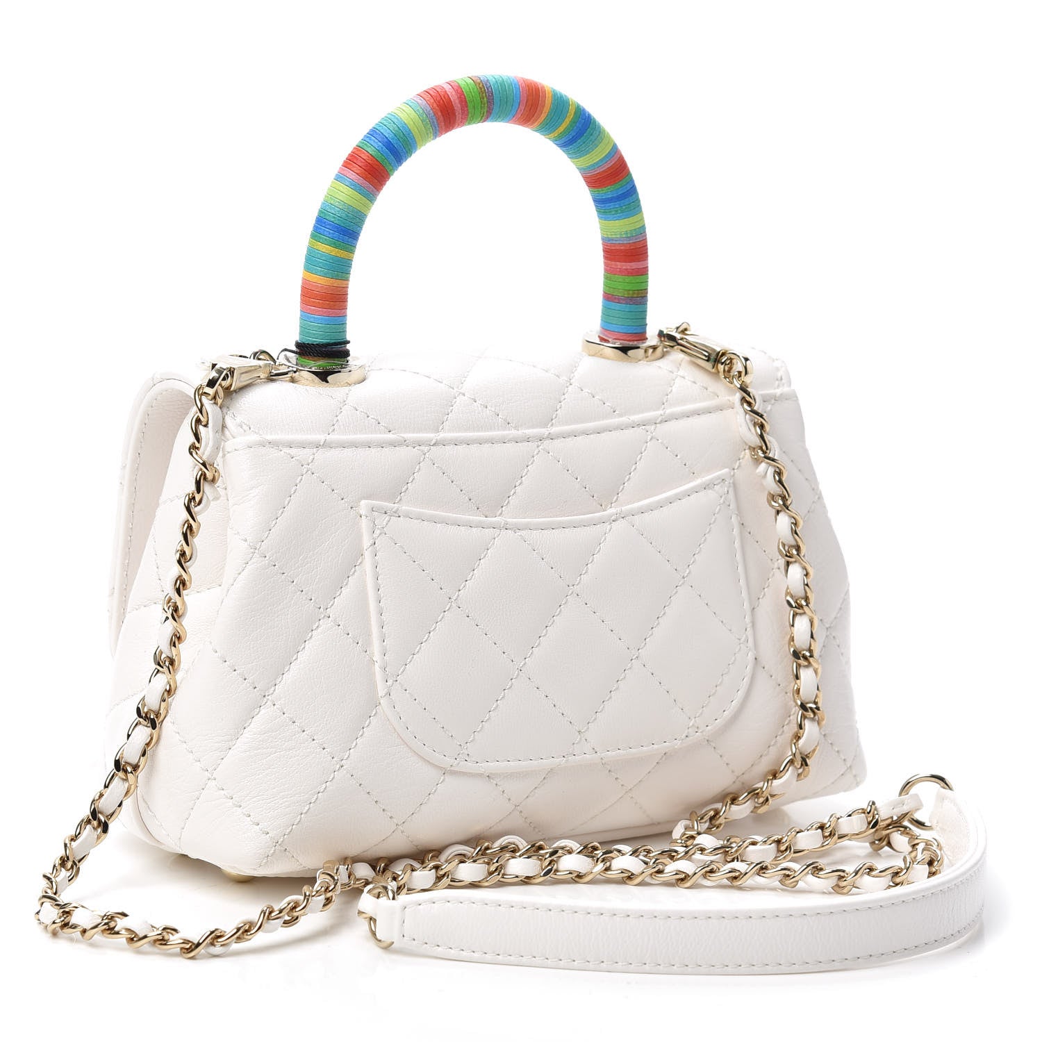 Chanel Goatskin Quilted Extra Mini Rainbow Coco Handle Flap White 3 of 10