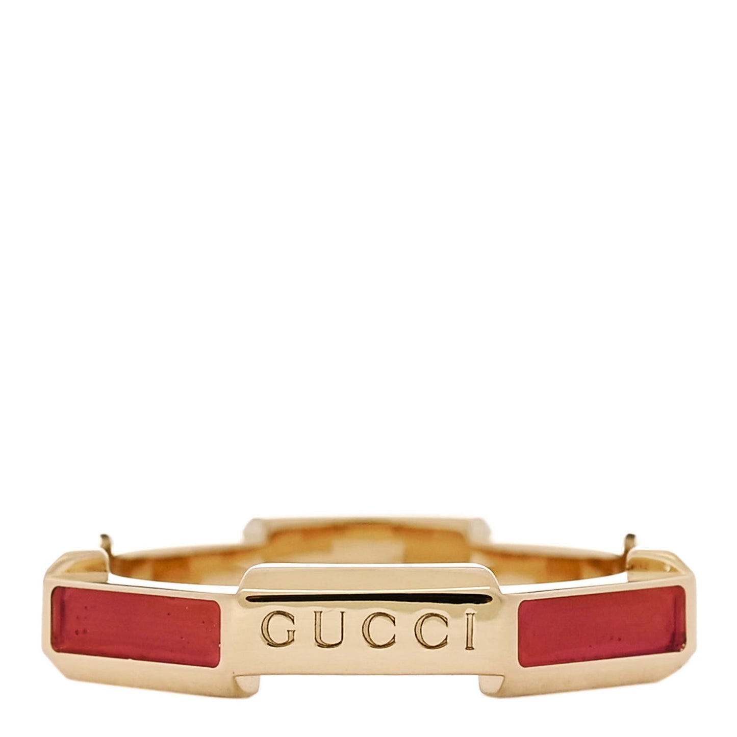18K Yellow Gold Enamel Diamond Link To Love Ring 52 6 Red