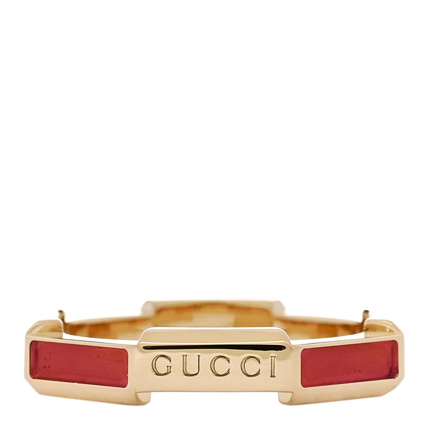 Gucci 18K Yellow Gold Enamel Diamond Link To Love Ring 52 6 Red 3 of 7