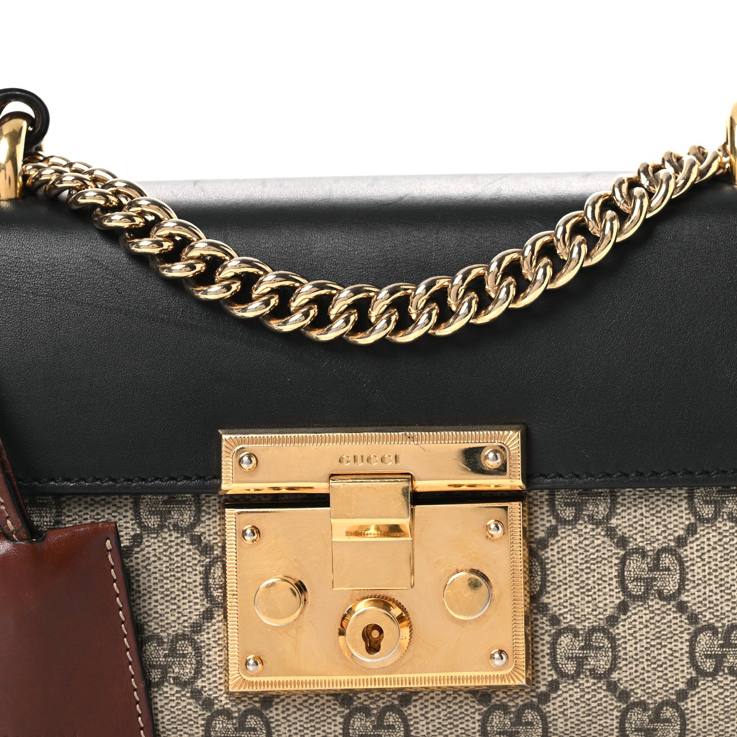 GG Supreme Monogram Calfskin Small Padlock Shoulder Bag Beige Black Cuir
