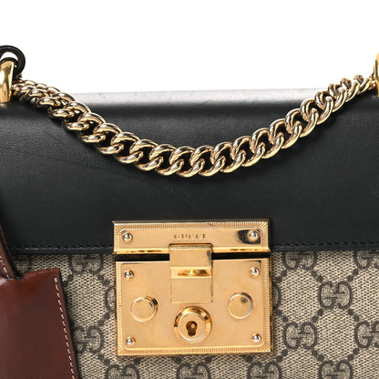 Gucci GG Supreme Monogram Calfskin Small Padlock Shoulder Bag Beige Black Cuir 8 of 16