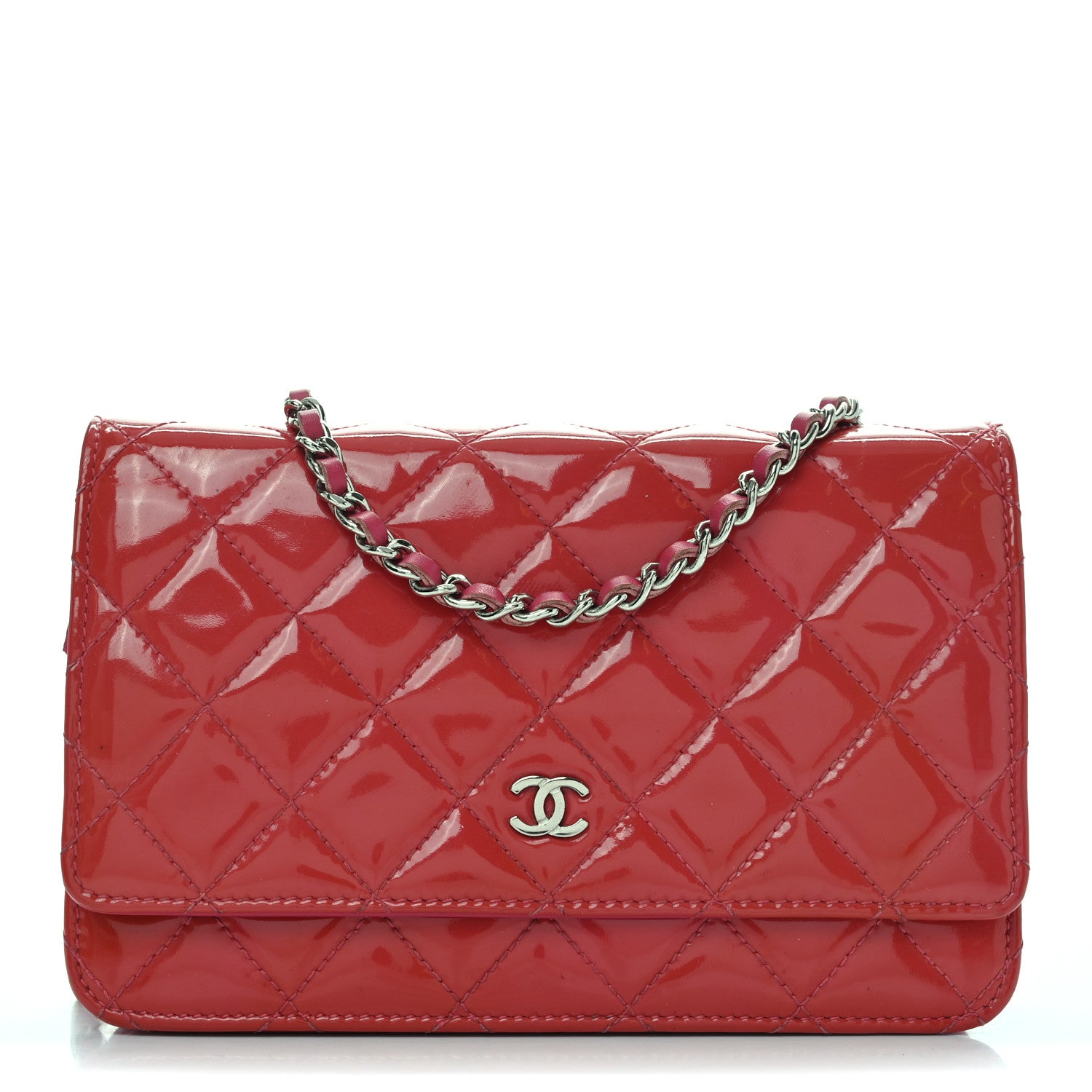 Chanel Patent Calfskin Quilted Wallet On Chain WOC Pink 1 of 10