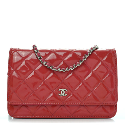 Chanel Patent Calfskin Quilted Wallet On Chain WOC Pink 1 of 10