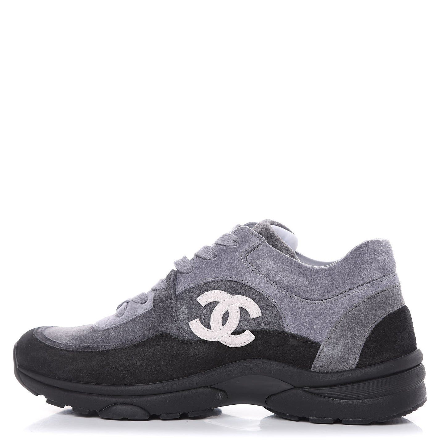 Suede Calfskin Womens CC Sneakers 37 Black Grey