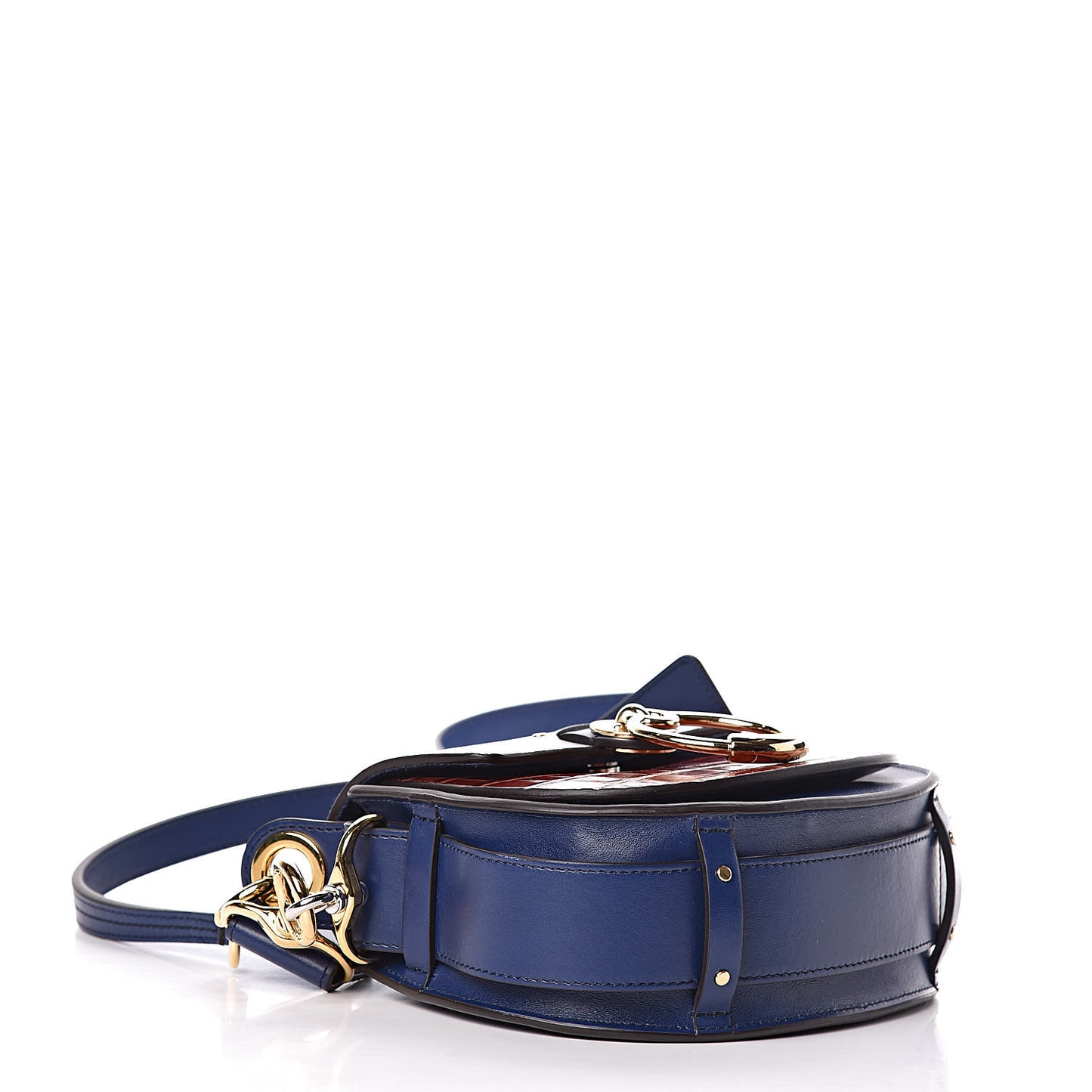 Shiny Calfskin Crocodile Embossed Small Tess Bag Blue Brown