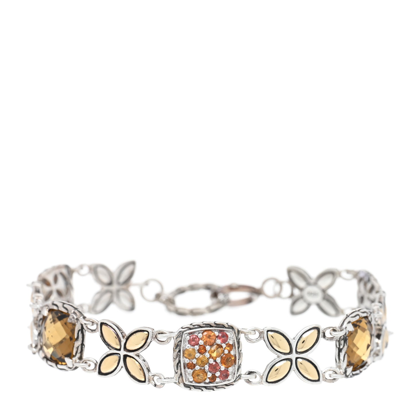 Sterling Silver 18K Yellow Gold Citrine Garnet Batu Kawung Bracelet