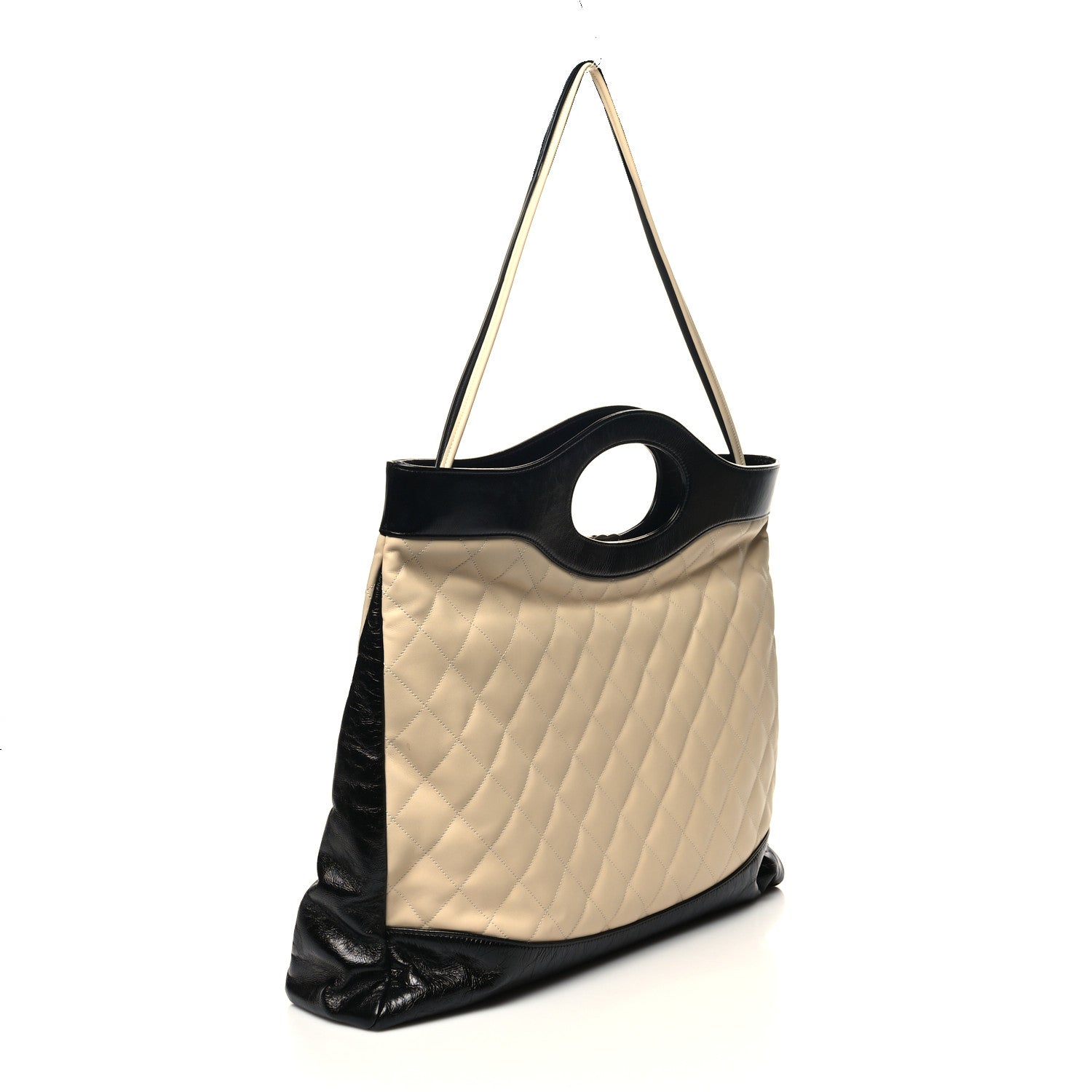 Chanel Aged Calfskin Quilted XL 31 Shopping Bag Beige Black 3 of 10