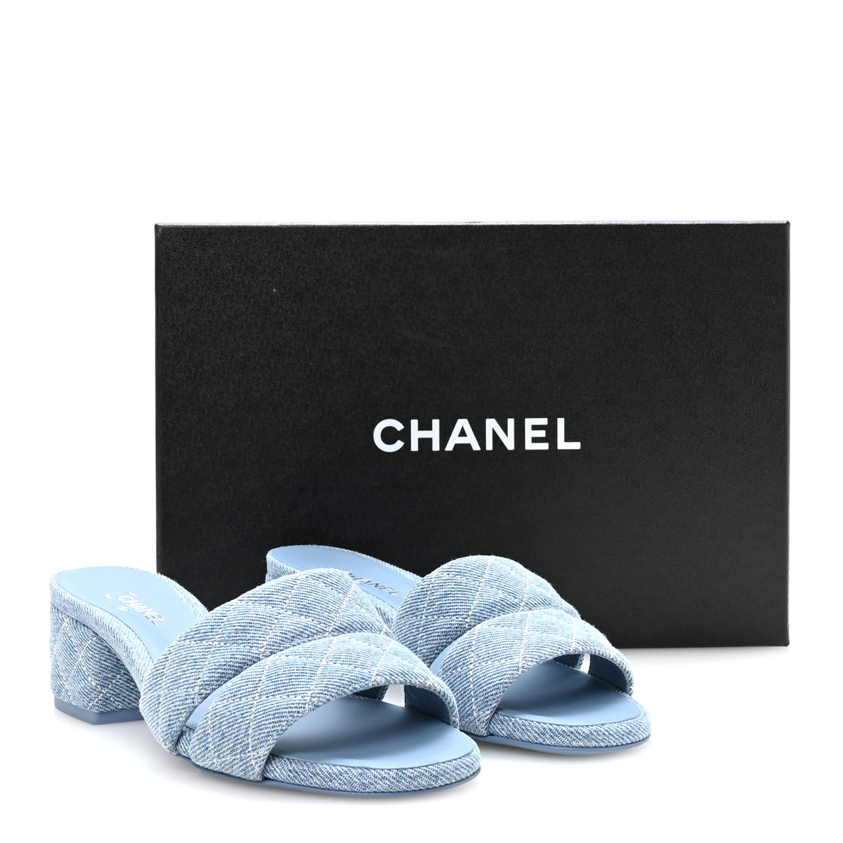 Denim Quilted Mules 36 Blue