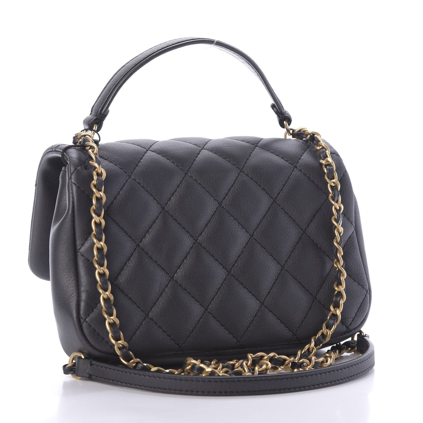 Calfskin Quilted Top Handle Flap Black
